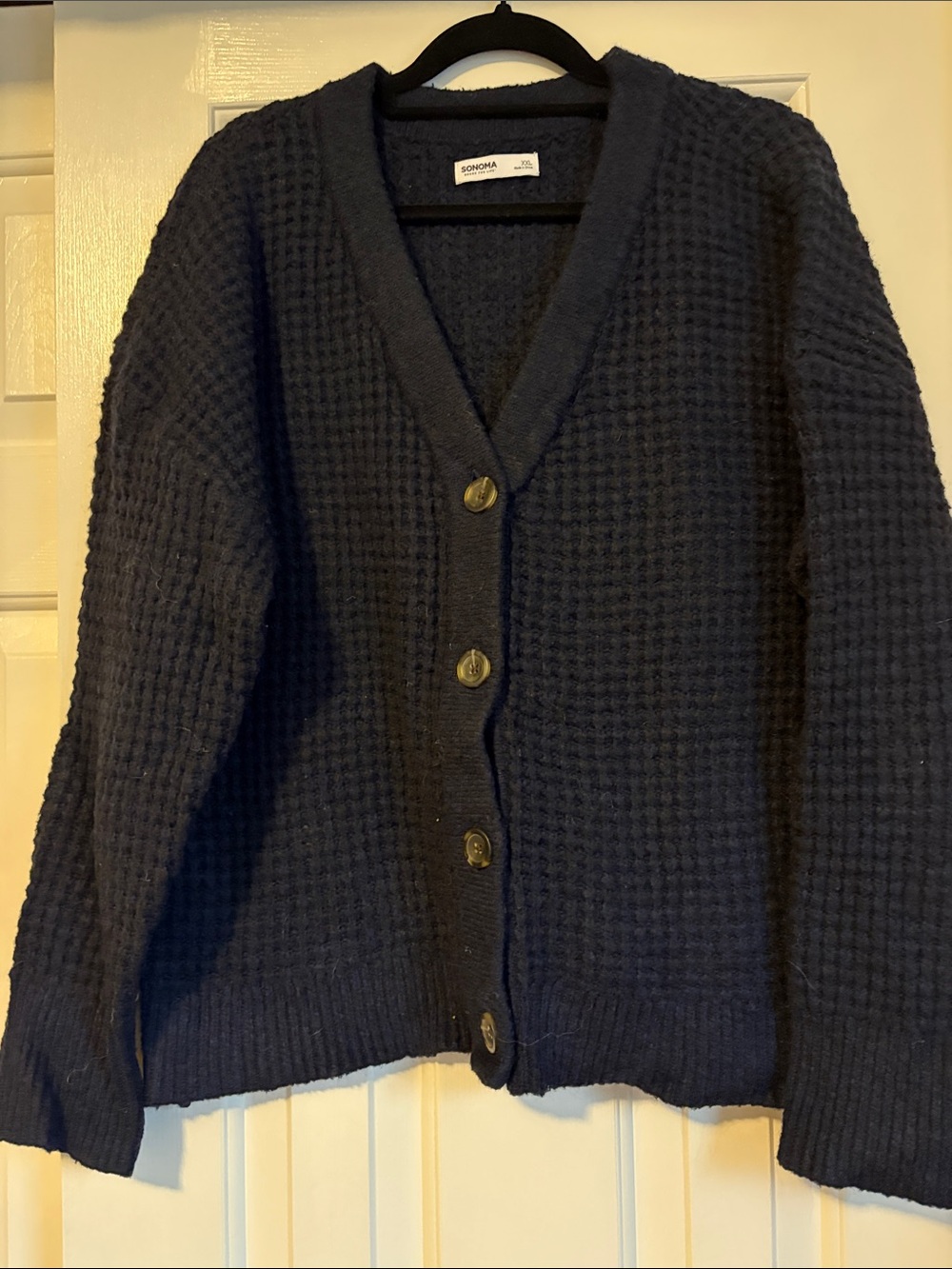 Sonoma Navy Waffle-Knit Button Cardigan